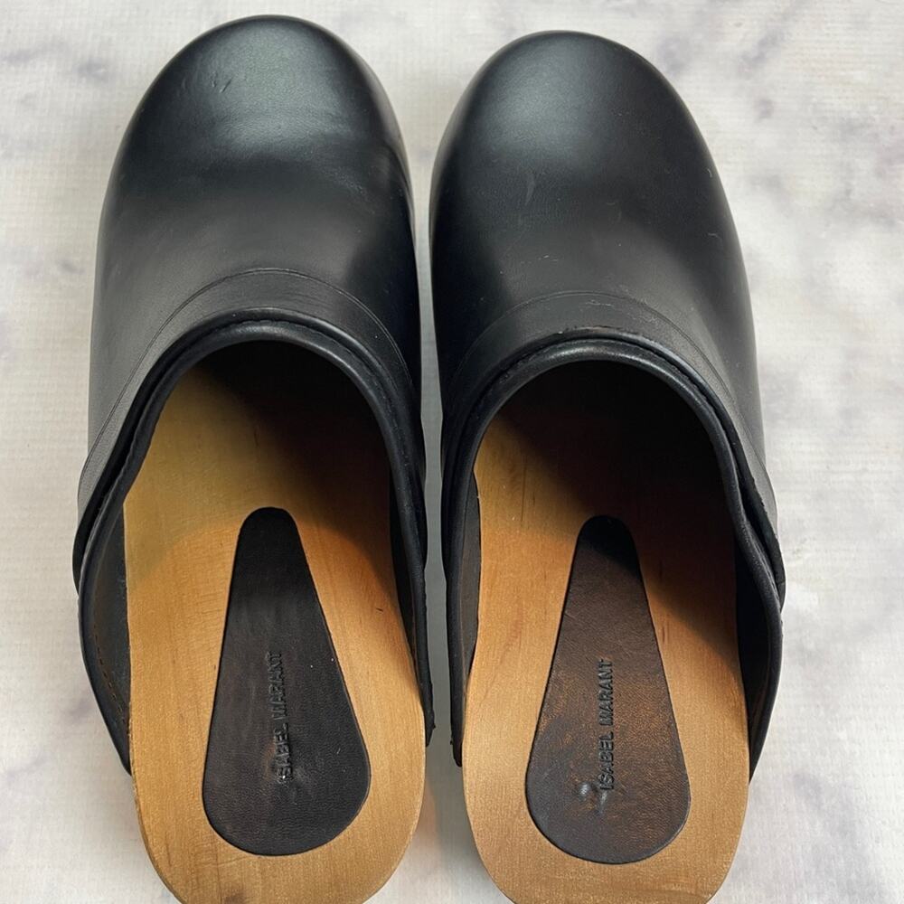 Isabel Marant Thalie Black Leather Clogs Silver Nail Stud Sz 37 - Picture 6 of 11